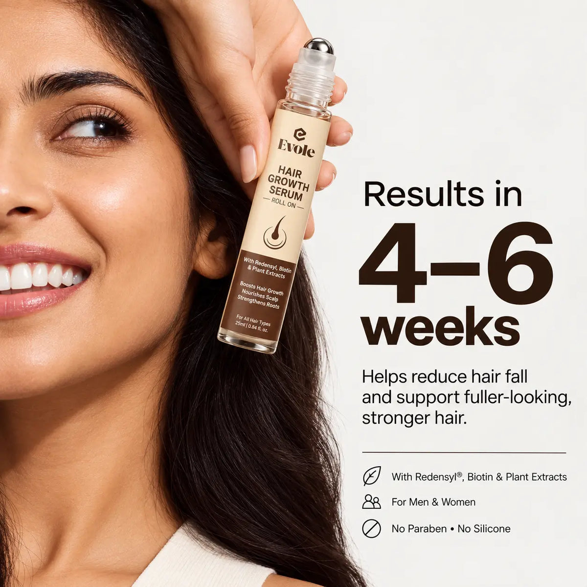 Evole Hair Growth Roll-On | Targeted Scalp Care Serum (25 ml)