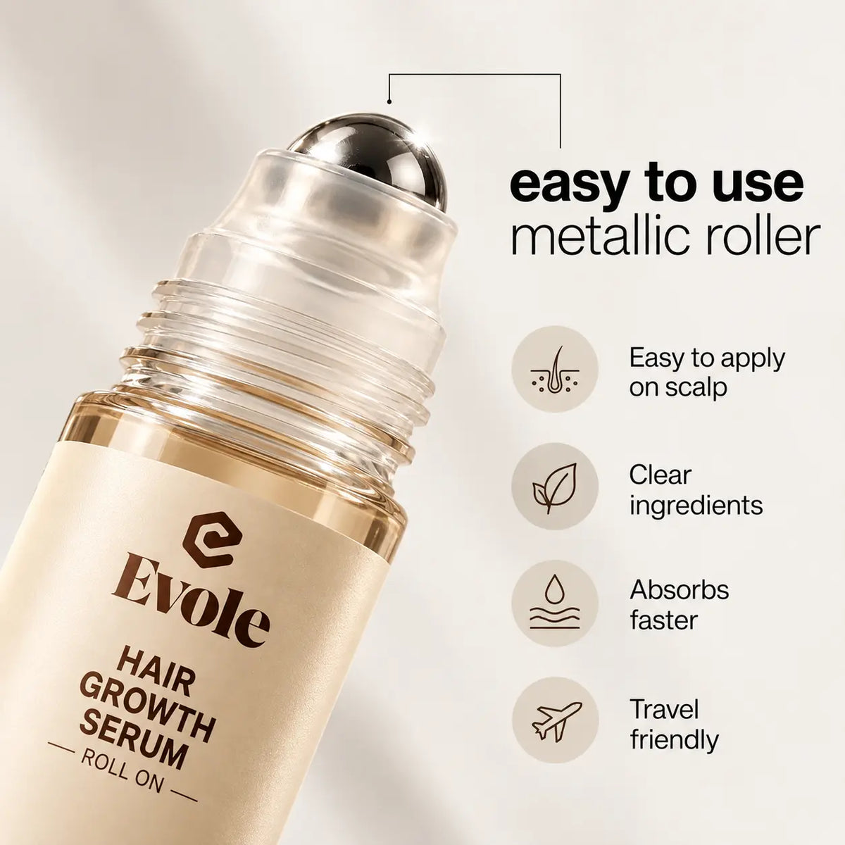 Evole Hair Growth Roll-On | Targeted Scalp Care Serum (25 ml)