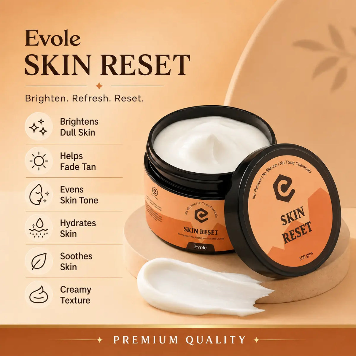 Evole Skin Reset | De-Tan & Brightening Cream with Kojic Acid & Niacinamide